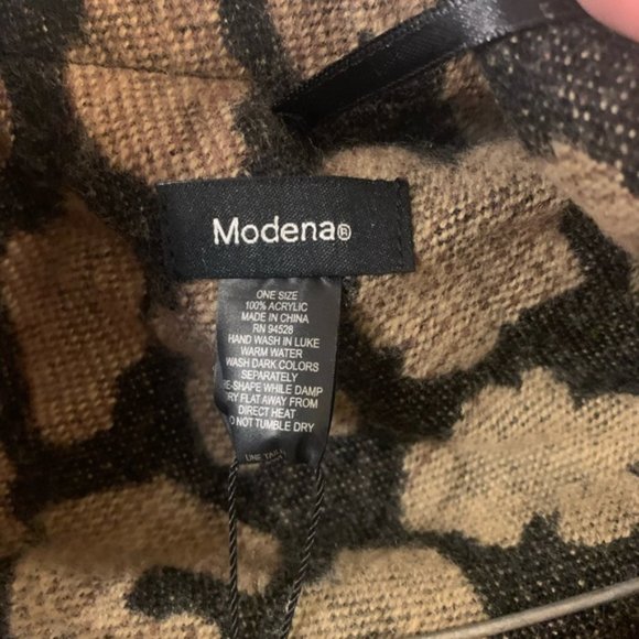 Modena New York Brown Leopard Print Shawl / Poncho One Size - Picture 5 of 5